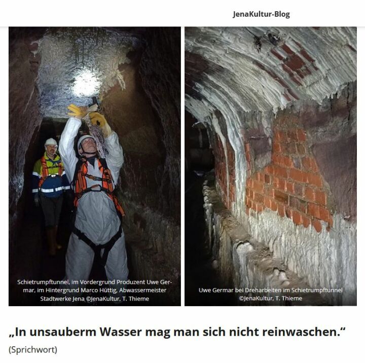 Screenshot Blogbeitrag JenaKultur mit zwei Fotografien aus der Jenaer Kanalisation